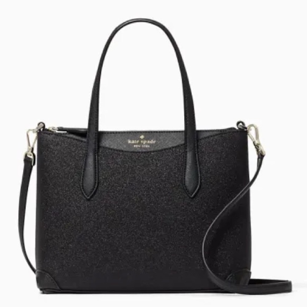 Kate Spade Black Glitter Sparkle Shimmy Fabric Satchel Purse Bag - Picture 13 of 13